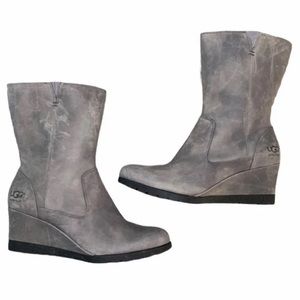 UGG Joely Wedge Heel Boots Sherpa Wool Lined Gray Boot NEW